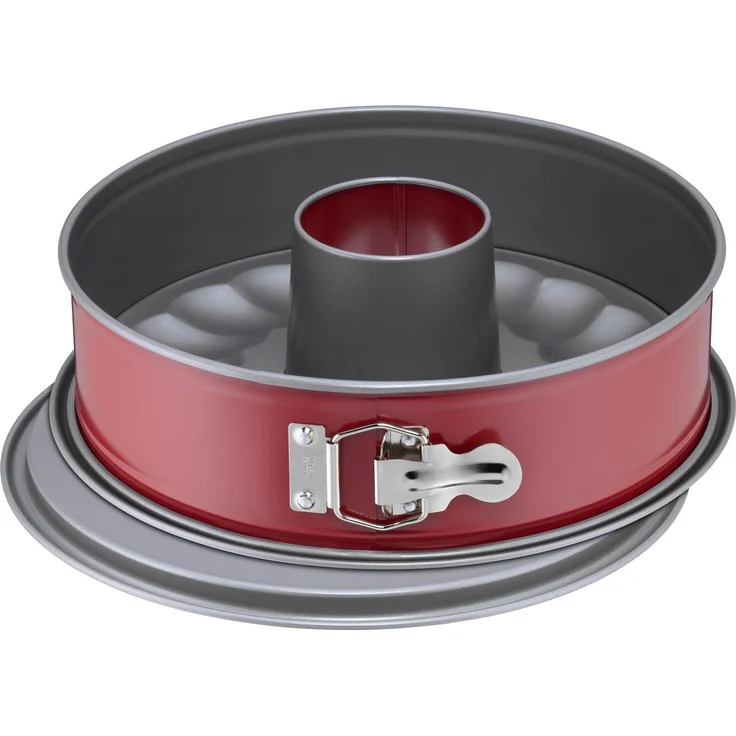Kaiser Classic Plus Springform, mit Flach- und Rohrboden Durchmesser 28 cm, 2 Böden, runde Backform, auslaufsicher, antihaftbeschichtet, rot – Bild 1