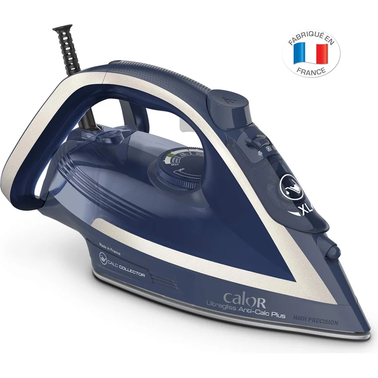 Calor Ultragliss Calc Plus 2800 W Bügeleisen konstante Durchflussmenge 50 Dampfbügeleisen Funktion 250 g-min, Antikalk-System, Eco-Modus FV6830C0, Blau-Silber