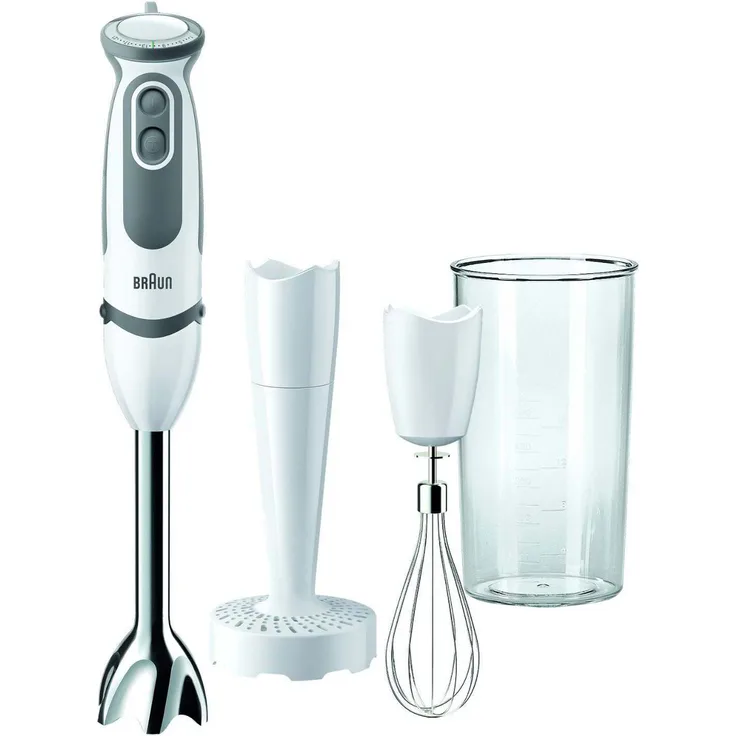 Braun MultiQuick 5 Vario MQ 5007 Puree Stabmixer, 750 W, Kartoffel- und Gemüsestampfer, Edelstahl-Schneebesen, EasyClick System, PowerBell Technologie