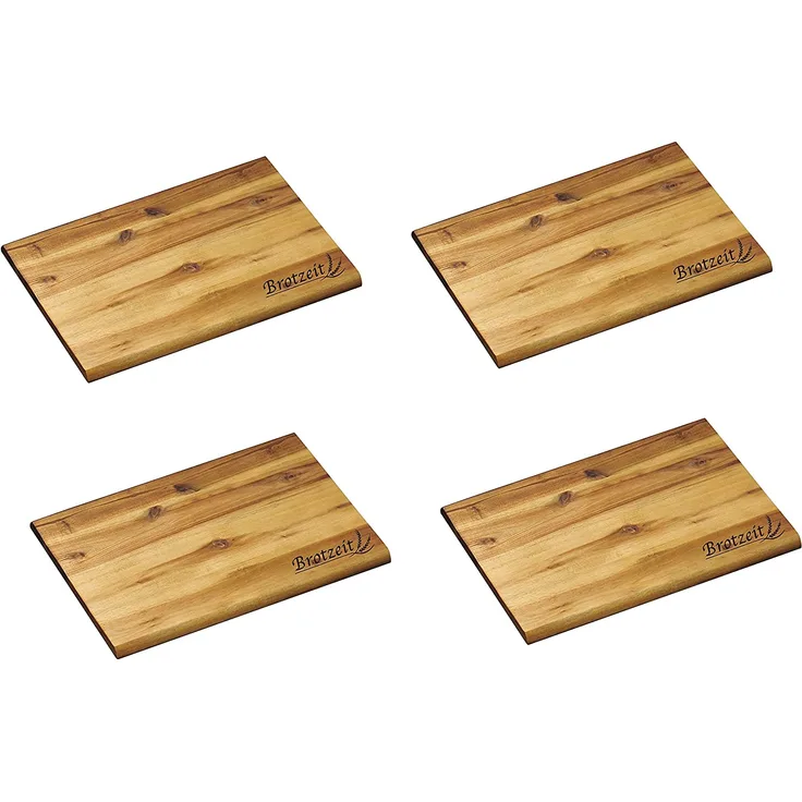 Kesper 4 Stück Brotzeitbrett Frühstücksbrett Frühstücksbrettchen Holz Akazie Essbrett Schneidbrett 4er XL Set Brotzeit extra groß!