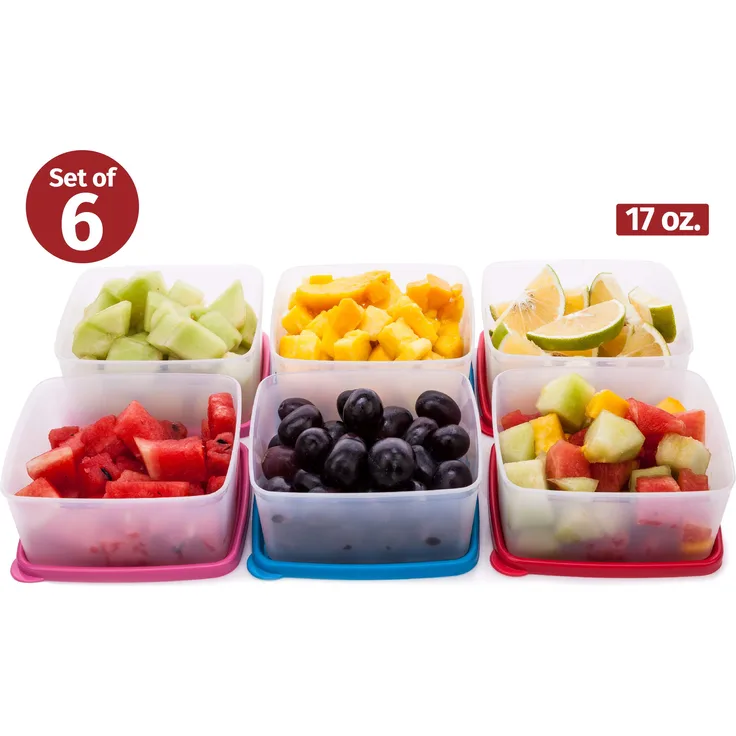 Wiederverwendbare Lebensmittelbehälter aus Kunststoff ? stapelbare, luftdichte Lebensmittelbehälter für Snacks, Picknicks, Lebensmittelvorbereitung, Picknicks und mehr ? Set von 6 ? Spülmaschinen-, mikrowellen- und gefrierschranktauglich, 450 ml