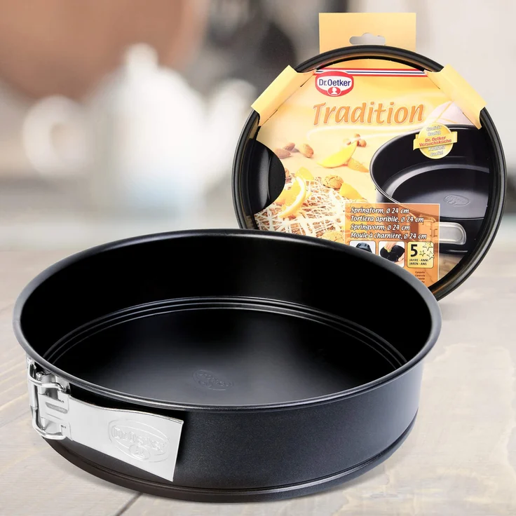 Dr. Oetker Springform Ø 24 cm, Backform mit Flachboden, runde Kuchenform aus Stahl mit Antihaftbeschichtung (Farbe: schwarz), Menge: 1 Stück – Bild 3