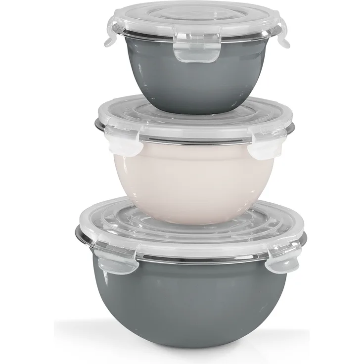 """GOURMETmaxx Edelstahl-Schüsseln """"Klick-it"""" - creme/grau"""