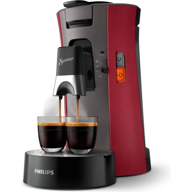 Philips Senseo CSA240/90 Select Kaffeepadmaschine, Memo-Funktion, 0,9 l Wassertank, rot