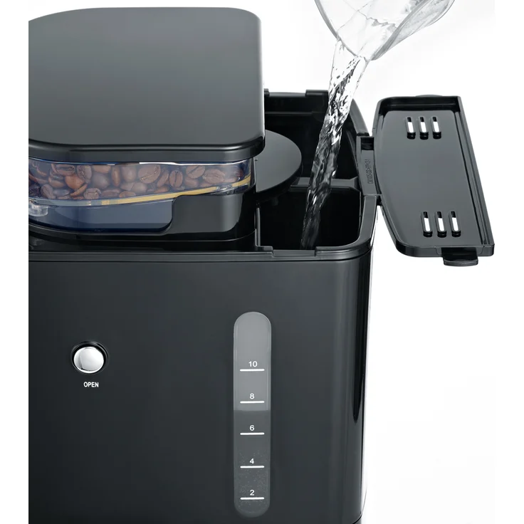 SEVERIN Kaffeeautomat mit integriertem Mahlwerk und Glaskanne, Für Kaffeebohnen und Filterkaffee, Timerfunktion, Automatische Abschaltung, bis zu 10 Tassen, KA 4810, Edelstahl-Schwarz  – Bild 2