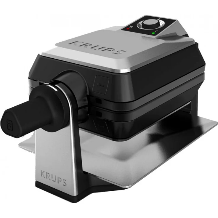 Krups FDD95D professionelles Waffeleisen, Doppelwaffeleisen, 2 belgische Waffeln gleichzeitig, Dreh-Funktion für perfekte Waffel, 7 Bräunungsstufen, spülmaschinengeeignete Platten, 1200W, edelstahl, schwarz – Bild 1