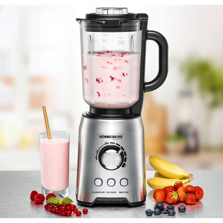 Rommelsbacher MX 1250 Standmixer, 1200W, Edelstahl, 1,75L Glasbehälter mit Skalierung, silber – Bild 2