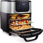 Princess 182075 Aerofryer-Ofen DeLuxe 80-200°, 10 Vorprogramme, inkl. Rotierkorb, Drehspieß, 3 Backbleche, Krümelblech, Griff, 1800, 11 liters, Schwarz-Silber