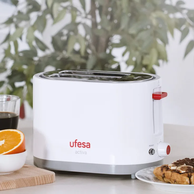 Ufesa TT7385 TT7385-Toaster, 750W,3 Funktionen: Auftauen, Aufwärmen und Abbrechen, 7 Toastgrad Positionen, 2 Schlitzkammern für 2 Toast, Weiß und Grau