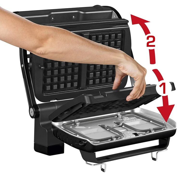Tefal GC716D OptiGrill Kontaktgrill, 2000W, Thermostat, 6 voreingestellte Grillprogramme, stufenlose Farbänderung des Lichtindikators, inkl. Waffel-Platte, Kelle, silber – Bild 7