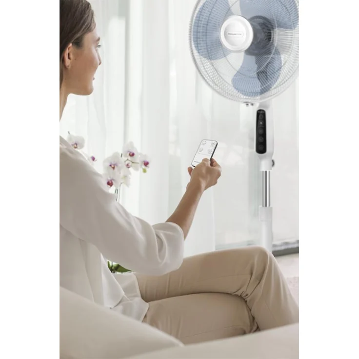 Rowenta VU4440 Essential+ Standventilator, 3 Geschwindigkeitsstufen, Timer-Funktion, verstellbarer Neigungswinkel, 39 Watt, inkl. Fernbedienung, weiß – Bild 5