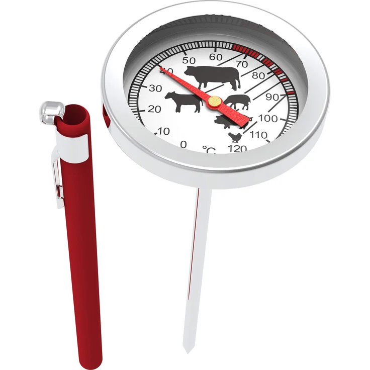 Thermometer zum Backen, Räuchern, Kochen, aus Edelstahl, mit grafischer Skala, 0-120°C