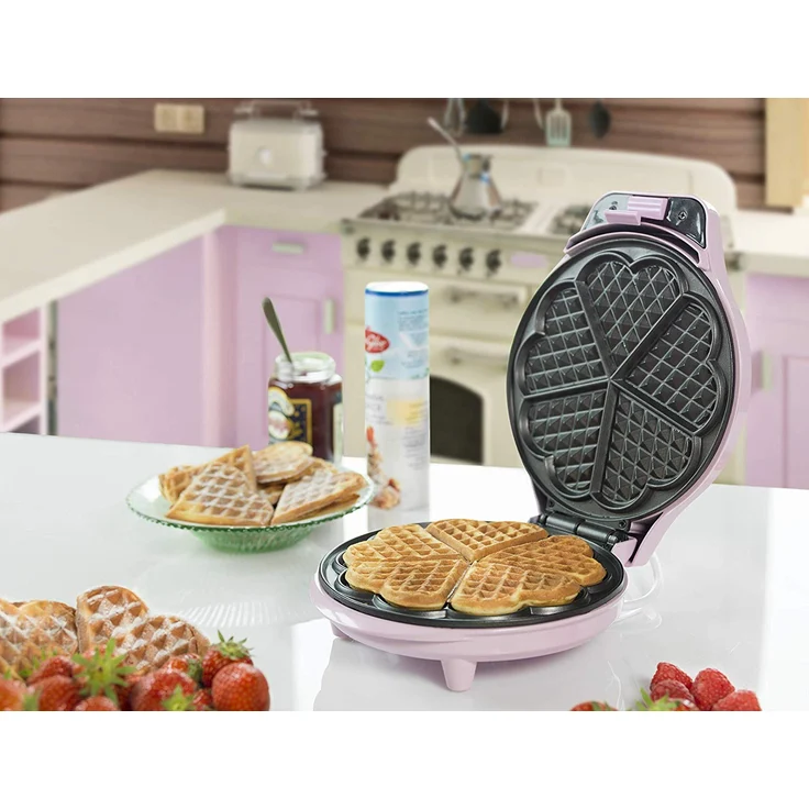 Bestron Waffeleisen für klassische Herzwaffeln, Retro Design, Sweet Dreams, 700 Watt, Rosa – Bild 5