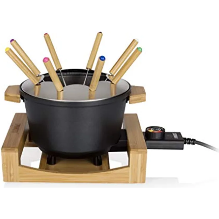 Princess 173025 elektrisches Fondue, mit Bambusausführung, 8 Gabel, 2 Meter Kabellänge, 1,5L Fassungsvermögen, 800 Watt