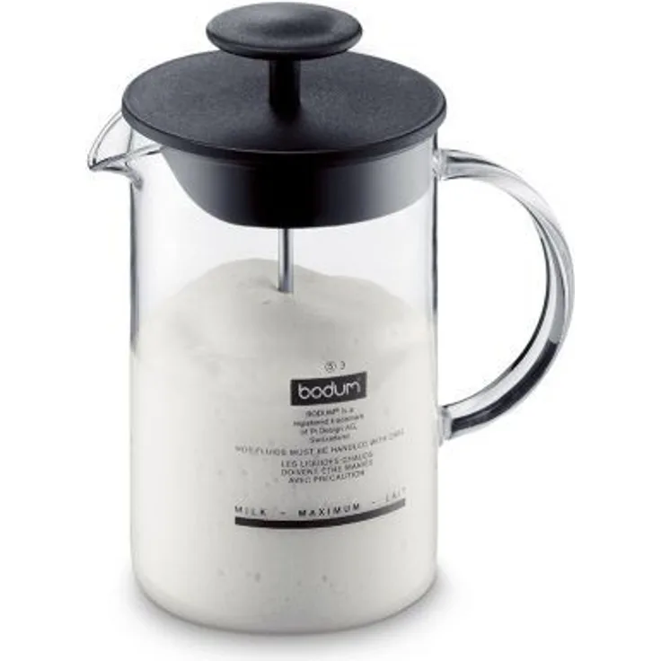 Bodum 1446-01 Milchschäumer mit Glasgriff Latteo, schwarz