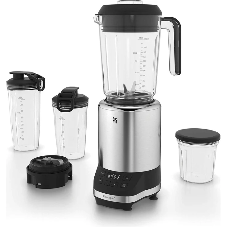 WMF Kult Pro Multifunktionsmixer, 30.000 U-min, 1.200 Watt, 6 Geschwindigkeiten, 3 Autoprogramme, 2 Mixbehälter, 2 To-Go-Mixflaschen, Kreuzklingen für Smoothies, Flachklingen zum Zerkleinern – Bild 1