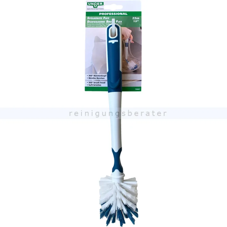 Unger 79097 Spülbürste Flex weiß blau 32 cm Flaschenbürste zur Reinigung von Flaschen und Gläsern, ergonomisch
