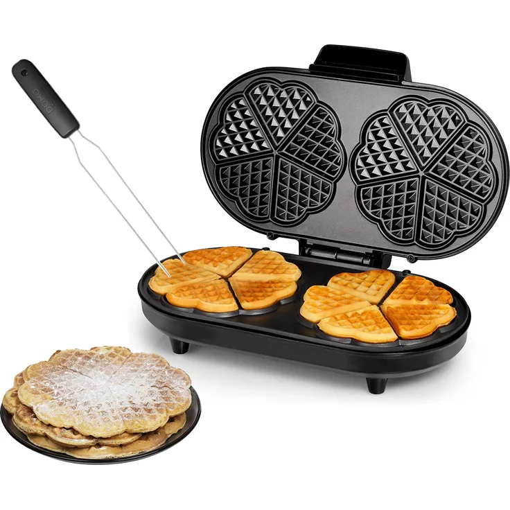 Doppel Waffeleisen & Gabel für 10 dünne Waffeln Ø16cm Herzchen Waffelbäcker