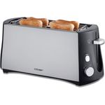 Cloer 3710 Langschlitztoaster für 4 Toastscheiben - 1380 W - integrierter Brötchenaufsatz - Nachhebevorrichtung - Krümelschublade - mattiertes wärmeisoliertes Metallgehäuse