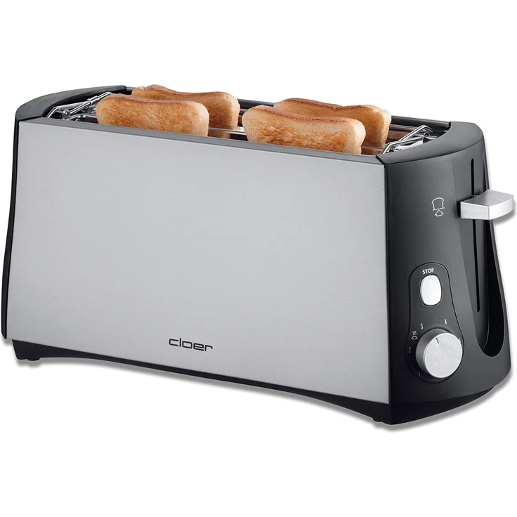 Cloer 3710 Langschlitztoaster für 4 Toastscheiben - 1380 W - integrierter Brötchenaufsatz - Nachhebevorrichtung - Krümelschublade - mattiertes wärmeisoliertes Metallgehäuse – Bild 1