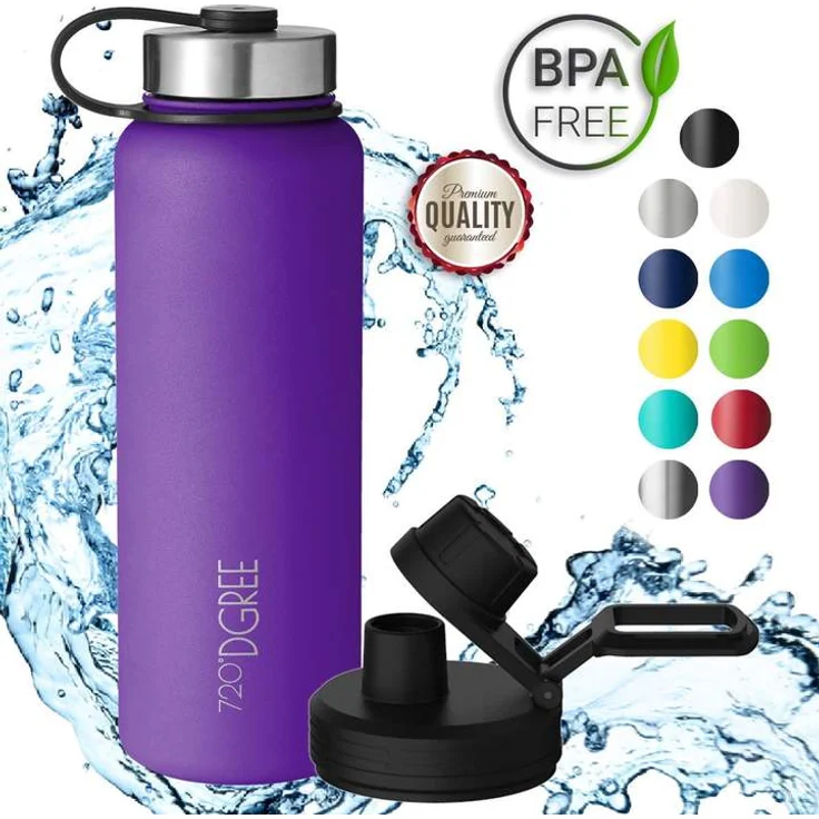720 DGREE Trinkflasche Edelstahl 1200ml Thermo mit 2. gratis Sportdeckel noLimit ultra violet – Bild 1