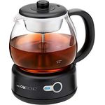 Clatronic TK 3715 Teekocher mit Permanent-Edelstahl-Teefilter (herausnehmbar), kabellose Technik, 360 ° drehbare Steckverbindung, schwarz, Glas