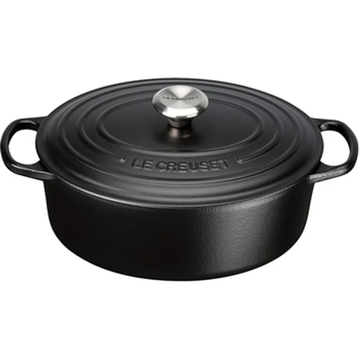 Le Creuset Signature Gusseisen-Bräter mit Deckel, Durchmesser 29 cm, Oval, Für alle Herdarten und Induktion geeignet, Volumen: 4,7 l, schwarz matt  – Bild 1