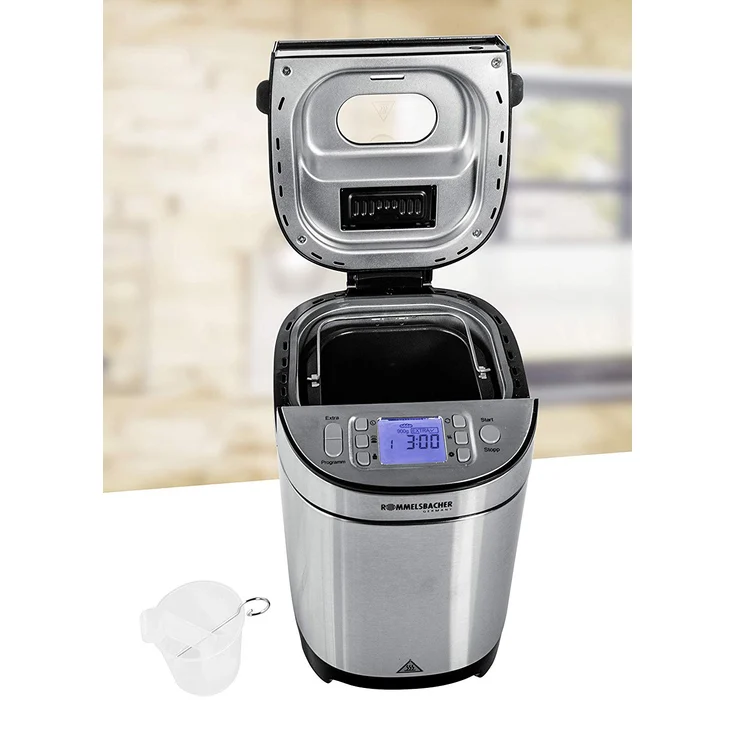 Rommelsbacher BA 550 Brotbackautomat, 13 Programme, automatisches Zutatenfach, 2 Brotgrößen (700 g - 900 g), einstellbarer Bräunungsgrad in 3 Stufen, auch für glutenfreies Brot, Edelstahl-schwarz – Bild 2