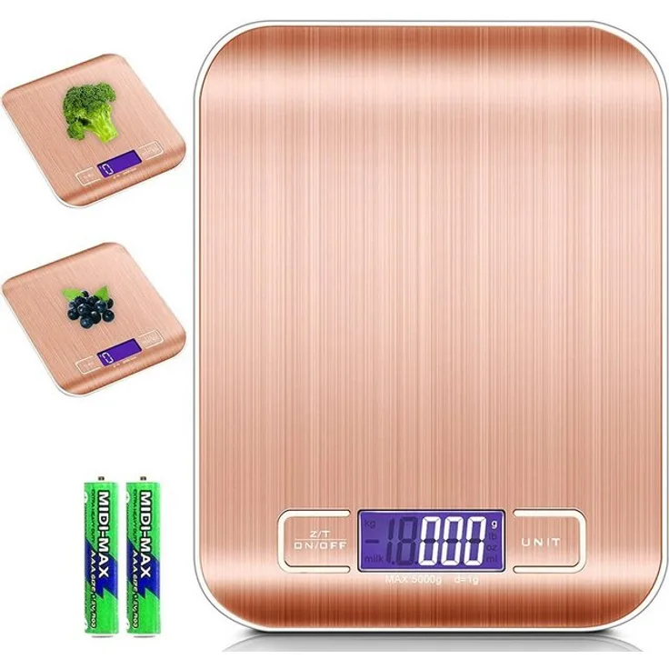 Intirilife Küchenwaage, max. 5kg Tragkraft, wasserdichte Küchen-Digitalwaage mit LCD-Display