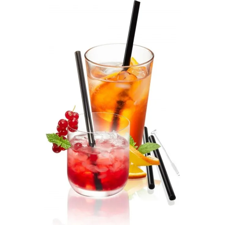 Trinkhalm Glas 18cm Schwarz 4E