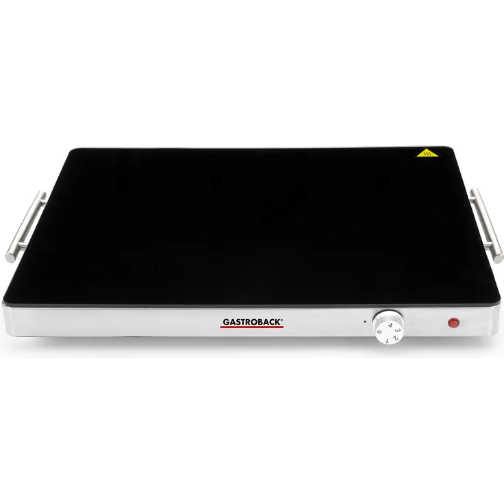 GASTROBACK Warming Tray, Speisenwärmer, Tellerwärmer, 400 Watt, extra große Heizfläche #42491 Design Warmhalteplatte, satiniertes Thermo-Designglas, schwarz, silber – Bild 1