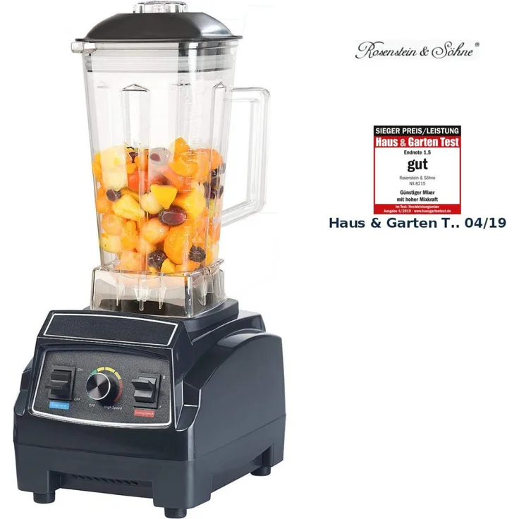 Rosenstein & Söhne Blender Profi Retro Standmixer, 1500W, 6 Edelstahlklingen, 2 L, schwarz