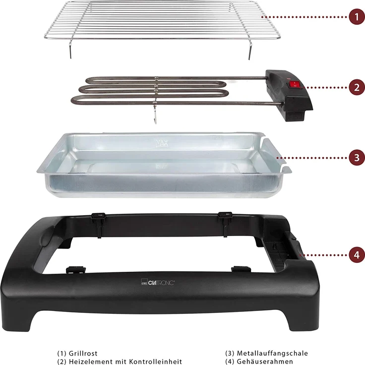Clatronic BQ 2977 N Barbeque-Tischgrill, Metall-Auffangschalen, Cool Touch-Gehäuse, Schwarz, 2000 Watt – Bild 2