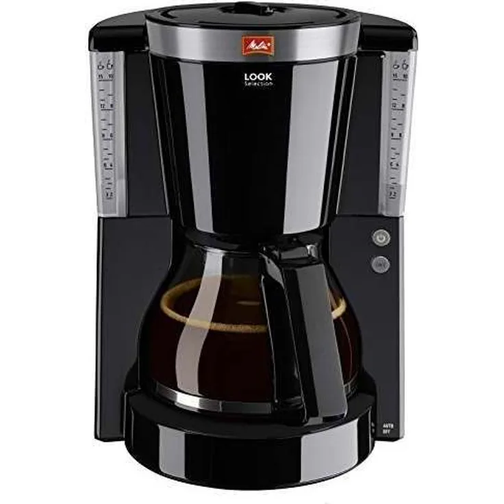 Melitta 1011-04, Filterkaffeemaschine mit Glaskanne, AromaSelector, Schwarz Kaffeemaschine LOOK IV SELECTION, Kunststoff, 1.2 liters
