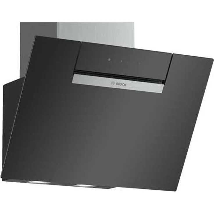 Bosch Serie 2 DWK67EM60, Motorhaube, Kamin abgewinkelt, Breite: 59 cm, Tiefe: 43.4 cm, Absaugung und Rückführung (mit zusätzlichem Rückführungsset), mit internem Motor, Schwarz – Bild 1