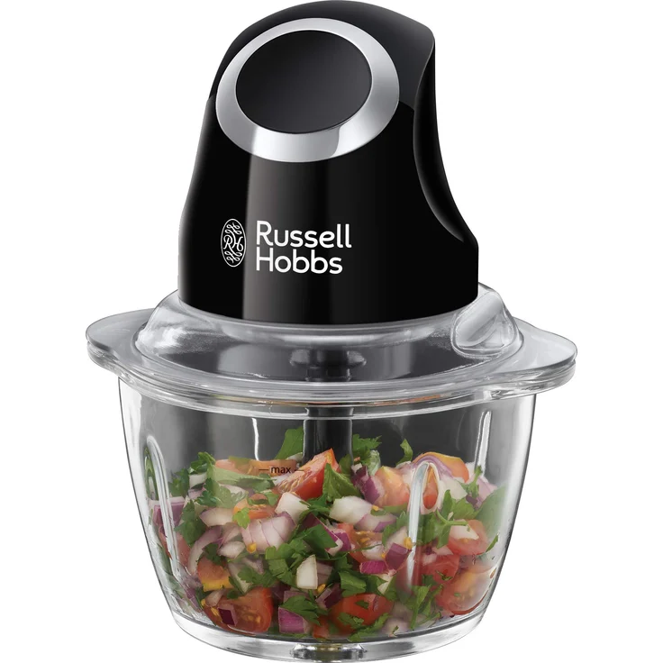 Russell Hobbs Zerkleinerer 24662-56, 200 Watt, 500ml Glasbehälter inkl. Deckel, Ein-Hand-Bedientaste, für Gemüse, Obst & Fleisch, matt schwarz – Bild 1