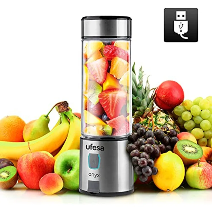 Ufesa BS2400 Tragbarer Mixer für Smoothie und Shakes, bis zu 20 Anwendungen pro Ladung, kabellos, onyx