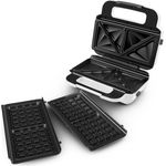 Tefal SW7011 Snack XL Sandwichmaker und Waffeleisen, 850W, 2 antihaftbeschichtete Plattensets, extra tiefe Form, Platten spülmaschinengeeignet, inkl. Rezeptheft, weiß, schwarz