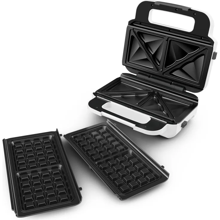 Tefal SW7011 Snack XL Sandwichmaker und Waffeleisen, 850W, 2 antihaftbeschichtete Plattensets, extra tiefe Form, Platten spülmaschinengeeignet, inkl. Rezeptheft, weiß, schwarz