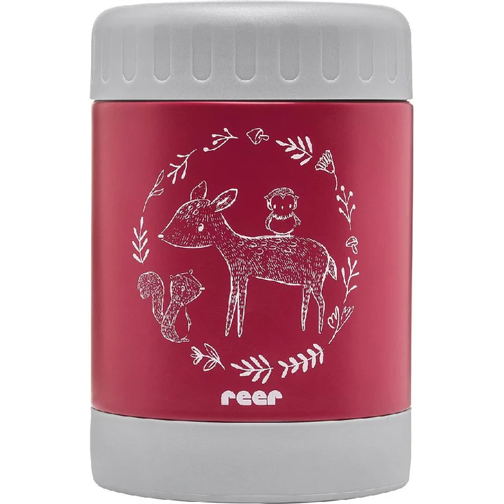 Reer Edelstahl-Warmhalte-Box ColourDesign für Baby-Nahrung mit praktischem Anti-Rutschboden, 300ml, beerenrot 90412