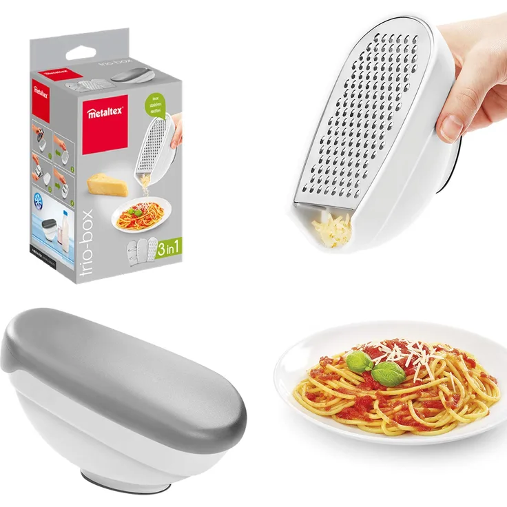 Metaltex 199709080 Box-Reibe mit Aufbewahrung, Kunststoff, Edelstahl