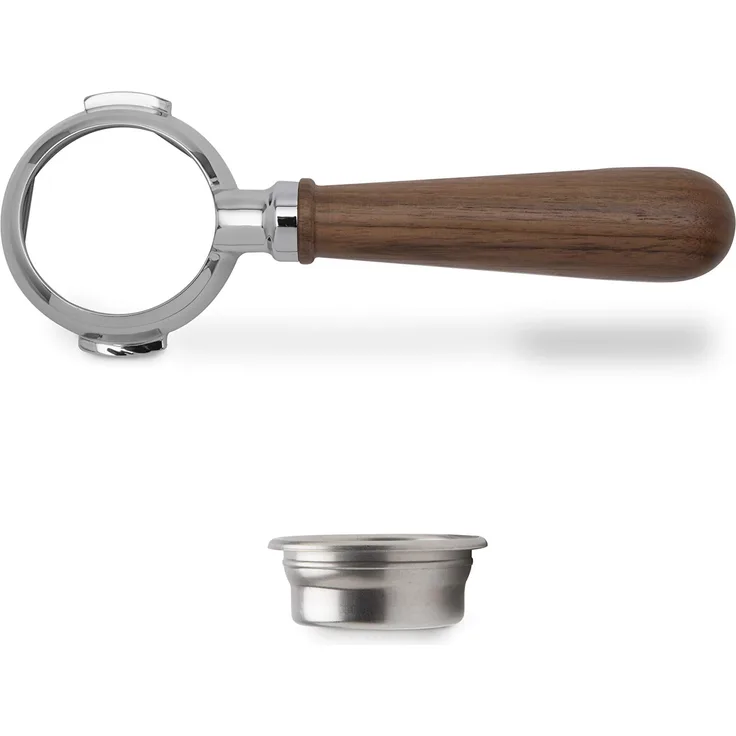 Lelit PLA580W LELIT58 Bodenloser Siebträger für die Wood-Linie, Rostfreier Stahl, Griff aus Feinem Walnussholz, 58.55mm