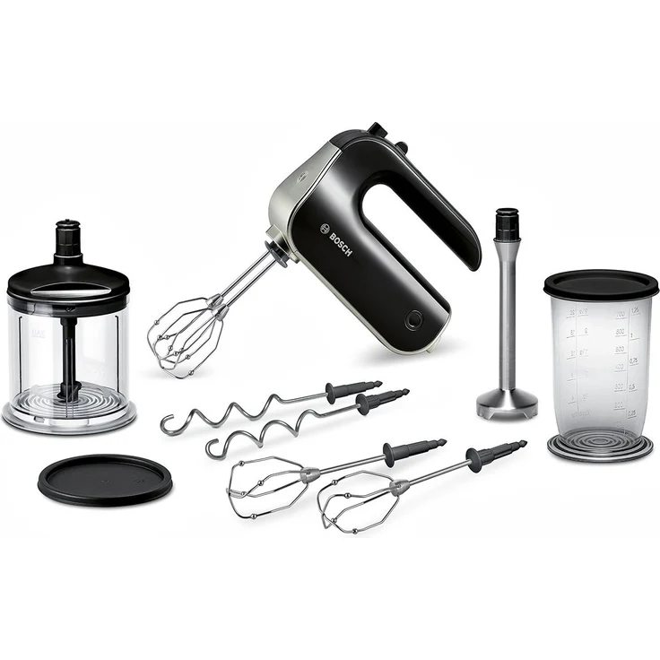 Bosch MFQ4885DE Premium Handrührer-Set (575 W, spülmaschinengeeignet, 2 Paar Rührbesen, XL-Universalzerkleinerer, Mixfuß) schwarz-chrome – Bild 1