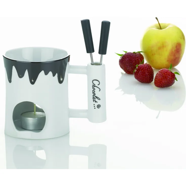 Keck & Lang GmbH 66486 Schokoladenfondue-Set, Porzellan, 3-tlg., 2 Personen, Blob, 125 ml