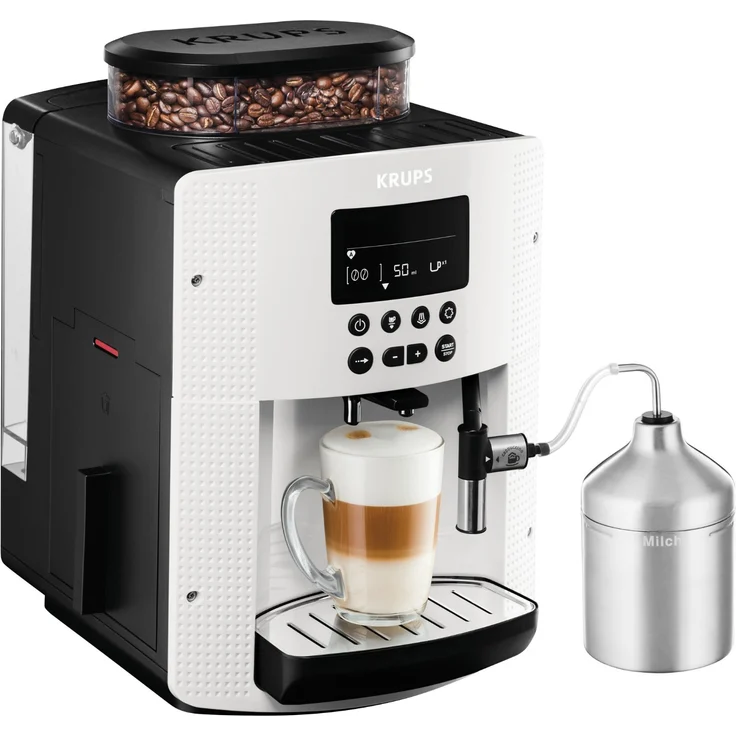 Krups EA8161 Kaffeevollautomat (1,8 l, 15 bar, LC Display, AutoCappuccino-System), weiß, mit Milchsystem und integriertem Mahlwerk – Bild 2