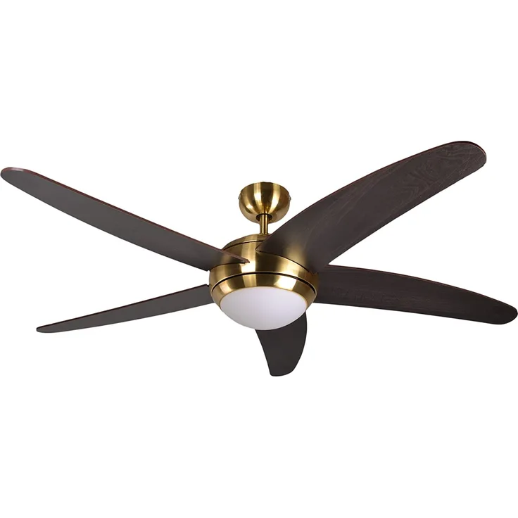 Deckenventilator mit Beleuchtung und Fernbedienung Melton, Gehäuse Messing, Flügelfarbe braun- Wanaque, 132 cm