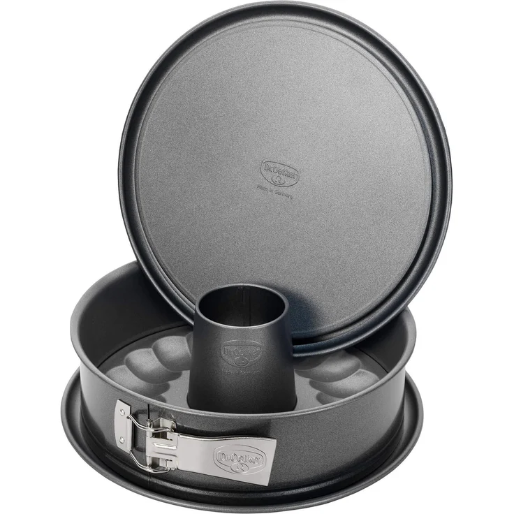 Dr. Oetker Springform mit Flach- und Rohrboden Ø 26 cm, auslaufsichere Kuchenform mit 2 Böden, runde Backform aus Stahl mit keramisch verstärkter Antihaft-Beschichtung (Farbe: grau), Menge: 1 Stück – Bild 2