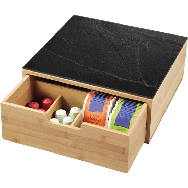 KESPER for kitchen & home Aufbewahrungsbox, Bambus, Glas, 1-tlg, für Kaffeekapseln oder Teebeutel