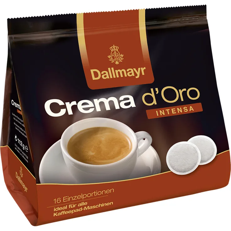 Dallmayr Crema dOro Intensa Kaffeepads, für alle Pad Maschinen, Röstkaffee, 16 Pads, á 7 g