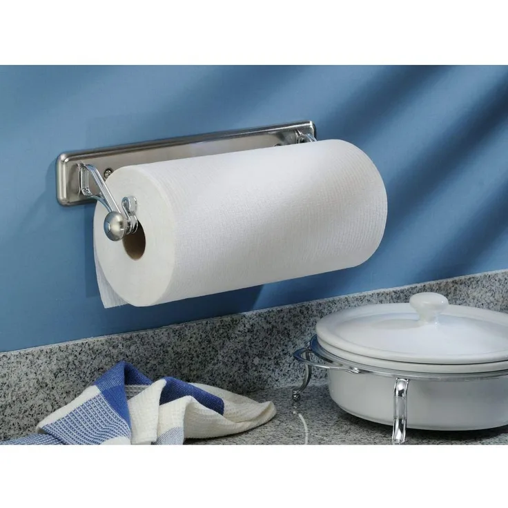 iDesign Küchenrollenhalter, wandmontierter Küchenhelfer aus Metall, eleganter Papierrollenhalter für 1 Rolle Küchenkrepp, silberfarben